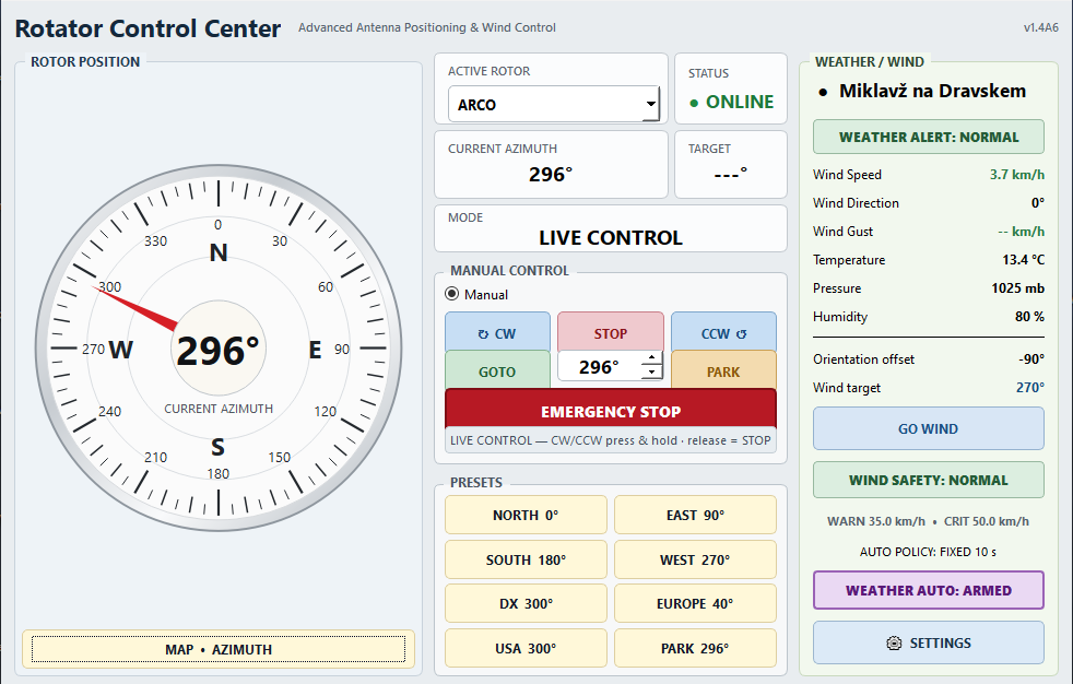 S51KZ Rotator Control Center interface